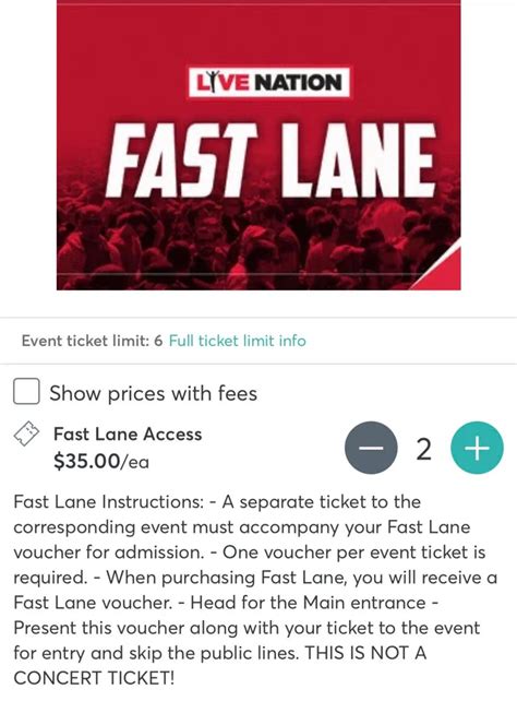 The 199 lawn pass goes on sale on March 2 at 1 p. . What is a live nation fast lane pass